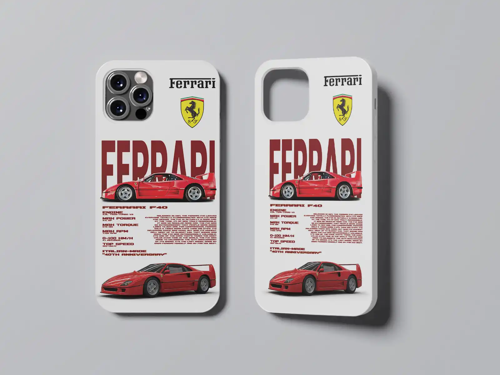 Funda de silicona para iPhone Ferrari F40 Estilo Tuning